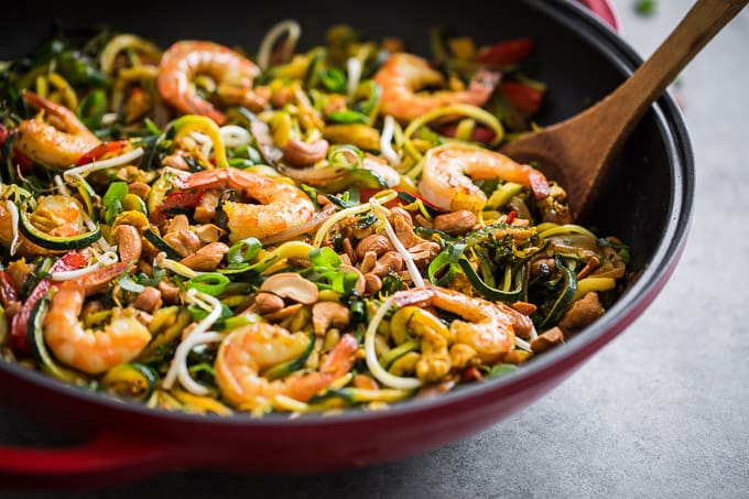 Singapore Chicken and Shrimp Zucchini Noodles | Get Inspired Everyday!