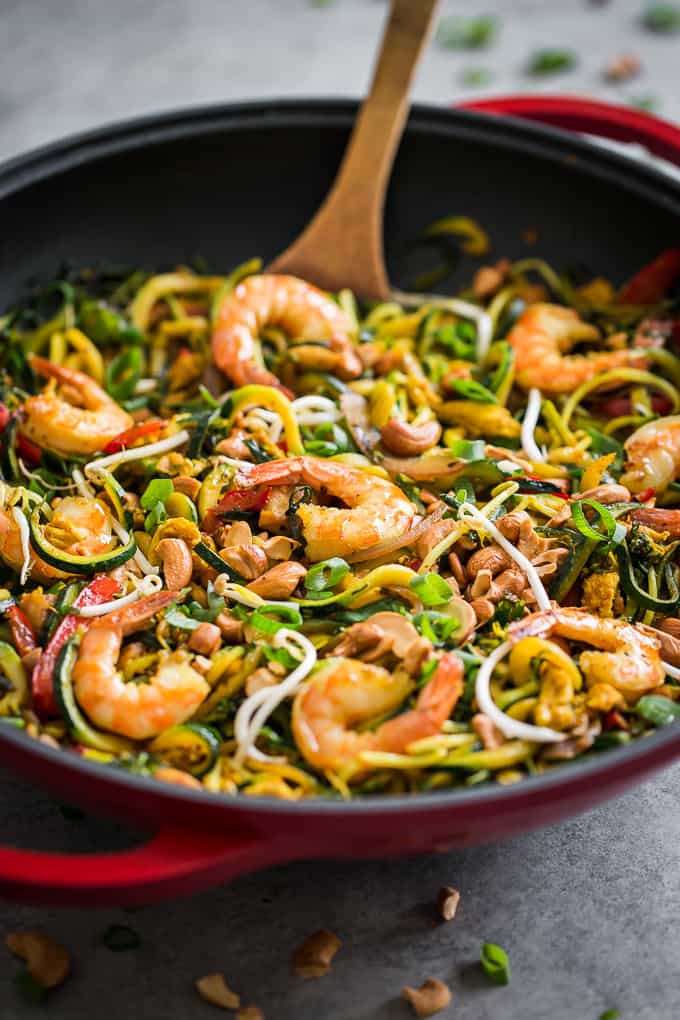 Singapore Chicken and Shrimp Zucchini Noodles | Get Inspired Everyday!