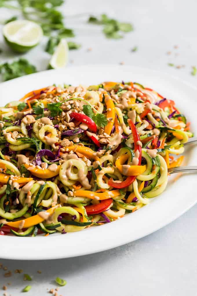 Spiralized Thai Zucchini Noodle Salad with Sriracha Dressing