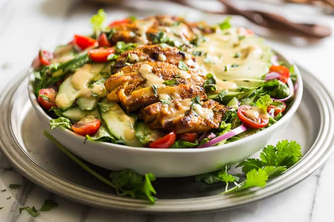 Grilled Chicken Shawarma Salad with Tahini Dressing | Get Inspired Everyday!