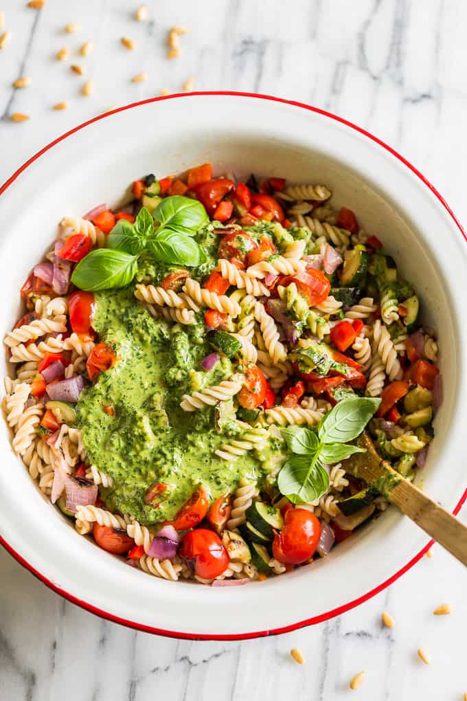 Grilled Summer Veggie Pesto Pasta Salad | Get Inspired Everyday!