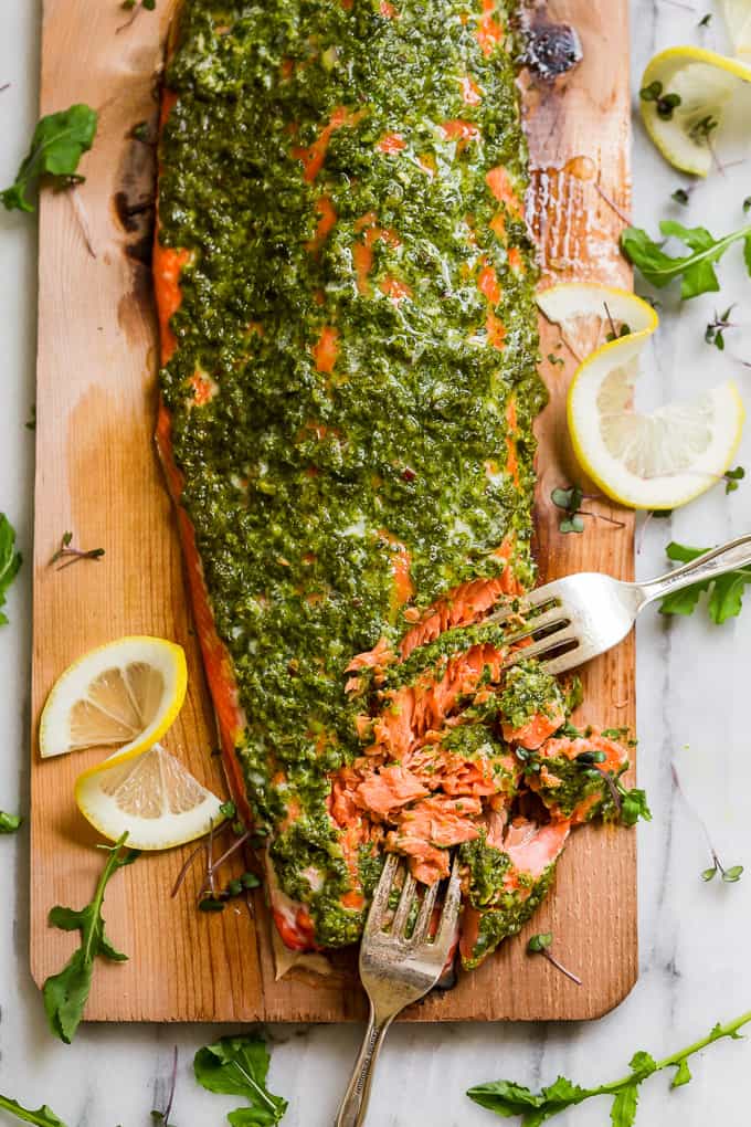 Cedar Plank Grilled Salmon with Mixed Herb Chimichurri | Get Inspired Everyday!