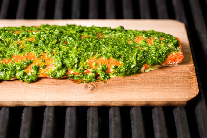 Cedar Plank Grilled Salmon with Mixed Herb Chimichurri | Get Inspired Everyday!