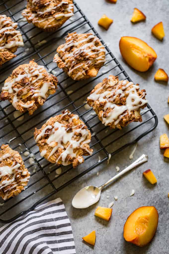 Peaches and Cream Muffins with Cinnamon Almond Streusel | Get Inspired Everyday!