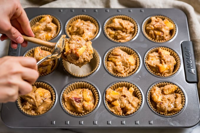 Peaches and Cream Muffins with Cinnamon Almond Streusel | Get Inspired Everyday!