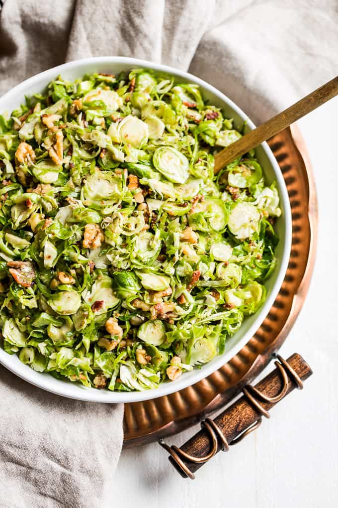 Shredded Brussels Sprouts Salad with Bacon Vinaigrette | Get Inspired Everyday!