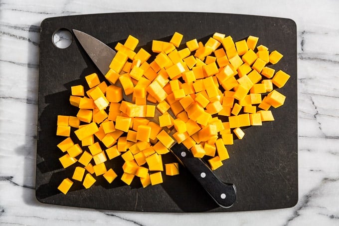 Prepped and cubed butternut squash for curry.