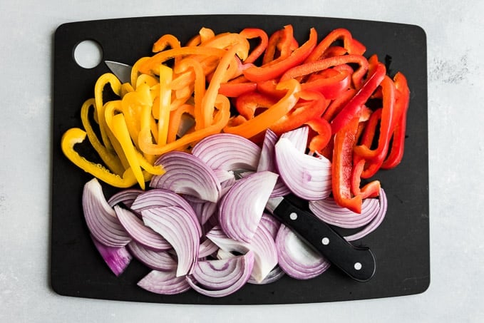 Prepped veggies for Sheet Pan Fajitas!