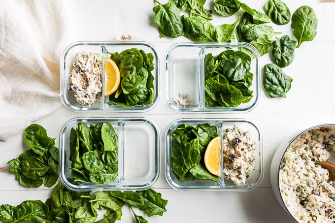 Prepping the meal prep containers for Healthy Tuna Salad!