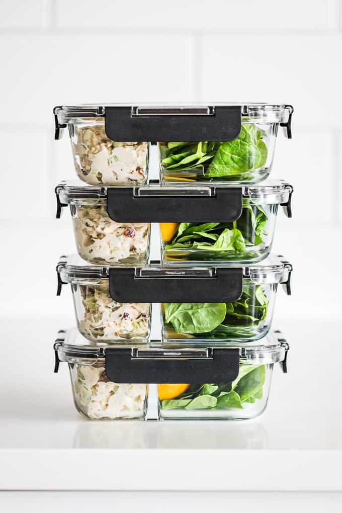 All the meal prep containers of Healthy Tuna Salad ready to go for the week!