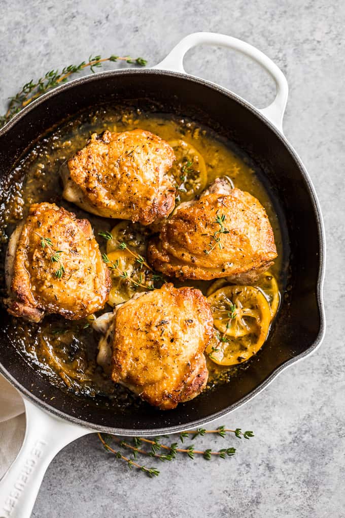 Skillet Lemon Garlic Crispy Chicken Thighs | Get Inspired Everyday!