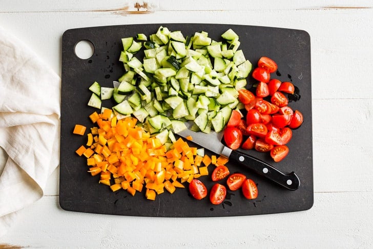 Chopped fresh veggies for Greek meal prep!