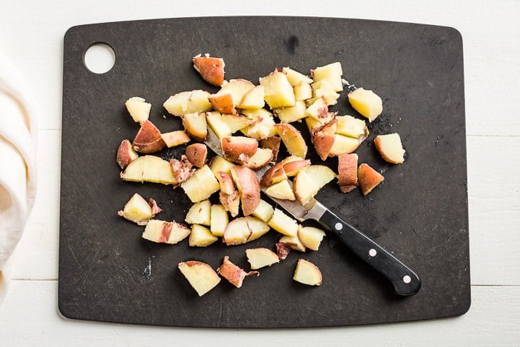 Prepped potatoes ready to be turned into crispy fried potatoes!