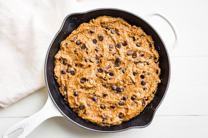 Cookie dough mixed together and ready to go in the skillet!