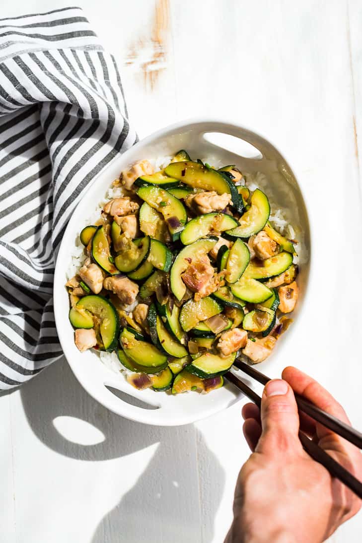 Stir fries like this easy chicken zucchini stir fry are a great way to use up zucchini!
