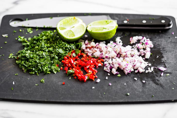 Prepping the mango salsa for the fish tacos!