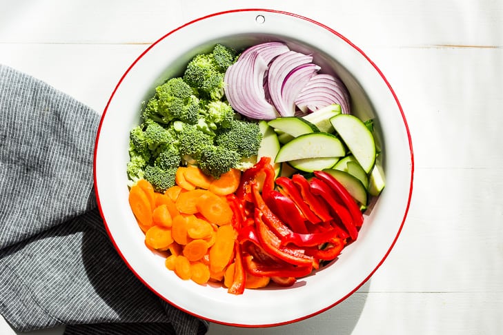 All the veggies prepped for the Sweet Chili Chicken Stir Fry!