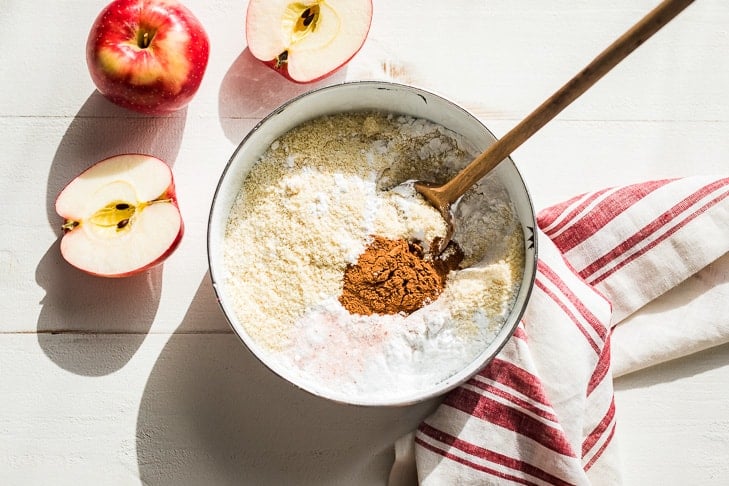 Mixing together the dry ingredients for the apple crumb cake!