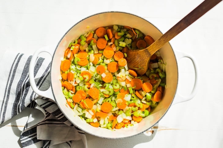 Briefly sauté the veggies, then simmer in the broth!