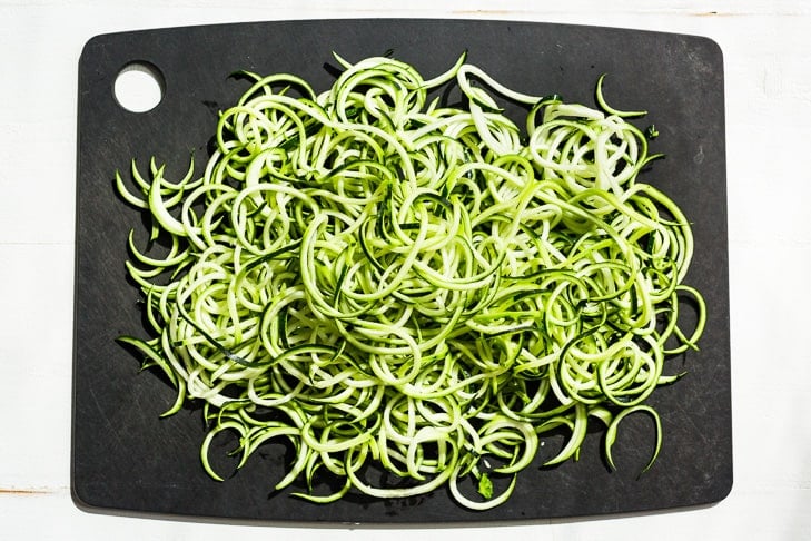 Spiralized zucchini is the perfect veggie option for chicken noodle soup!