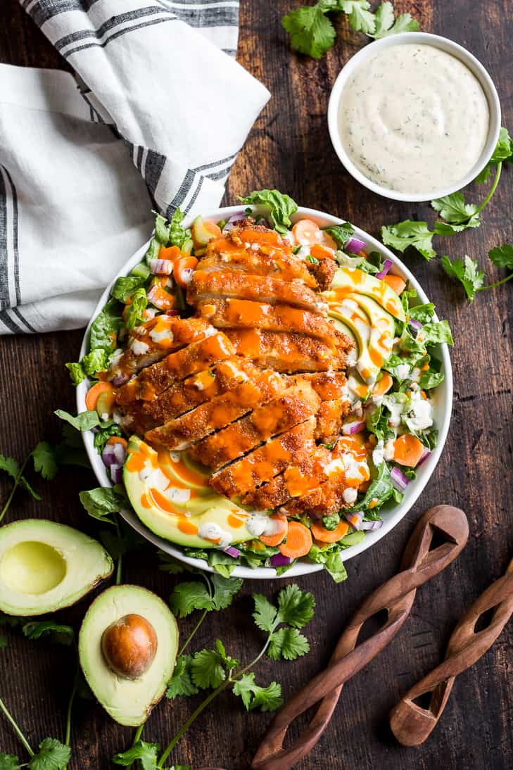 A bowl of Crispy Buffalo Chicken Salad as one of these 28 Recipes to Make for February.