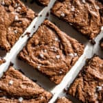 The Best Flourless Brownies sliced up and sprinkled with sea salt.