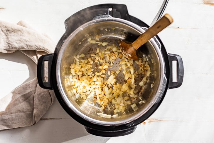 Sautéed onion and garlic in the Instant Pot.