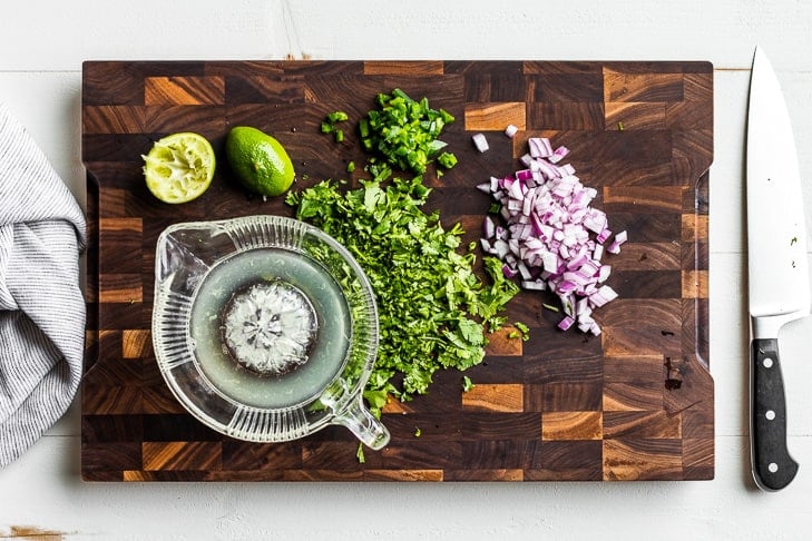 Minced cilantro, jalapeno, and onion with the juiced lime.