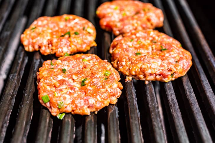 Banh Mi burgers on the grill.