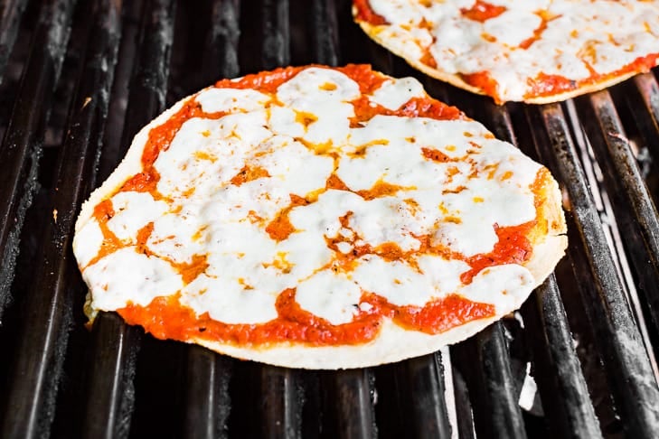 Just finished Grilled Tortilla Pizzas with the cheese melted on the grill.