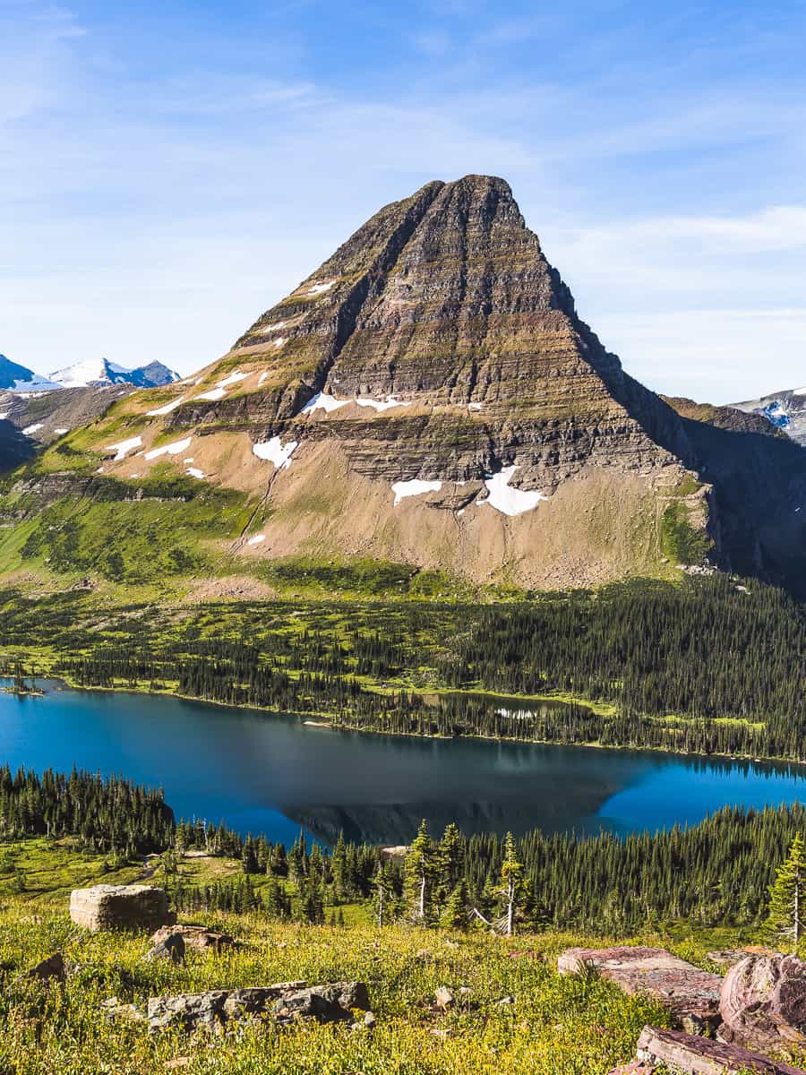 Bearhat Mountain with some reflection in Hidden Lake in Glacier National Park.