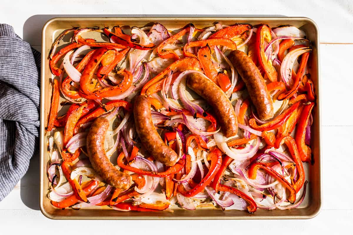 Sausage and peppers just out of the oven.