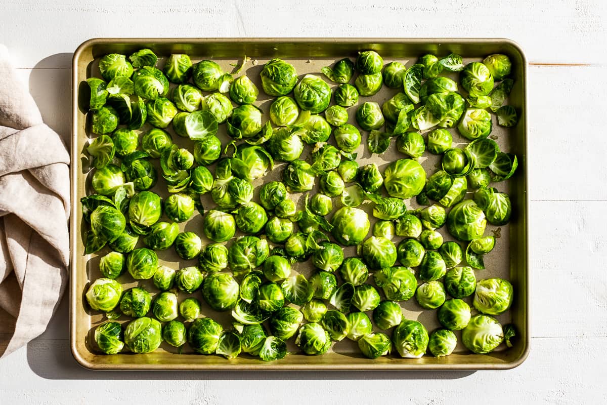 All the Brussels sprouts turned flat side down for roasting.