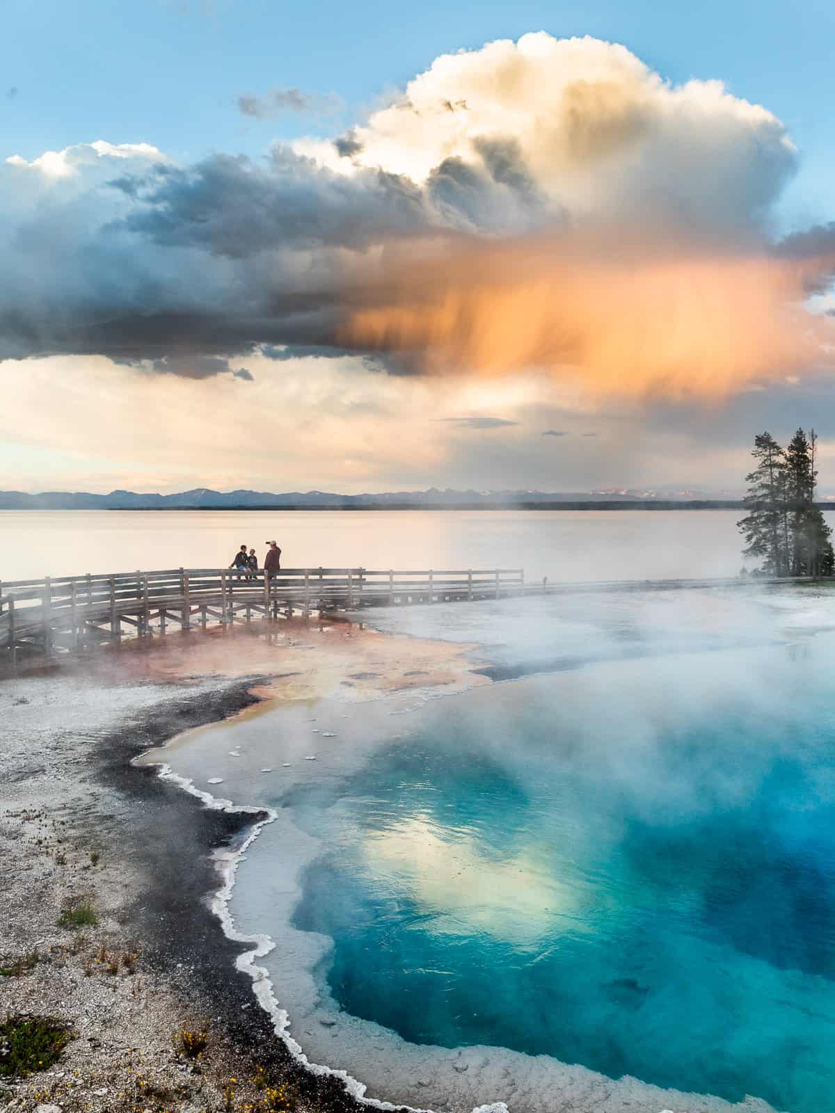 Large blue geyser in Yellowstone National Park.