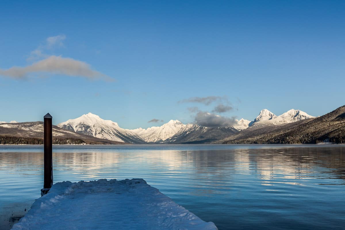 View of the mountains from the Lake McDonald dock.