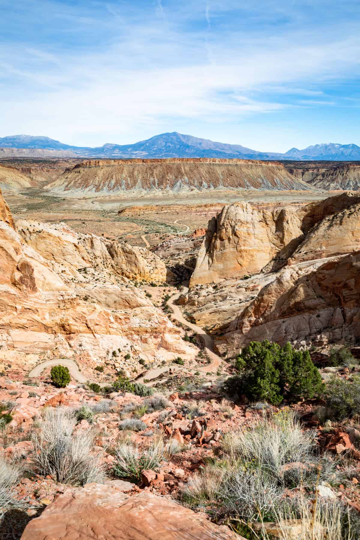 Looking over the valley of rock formations in the backcountry of Capitol Reef National Park just above the famous Burr Trail switchbacks.