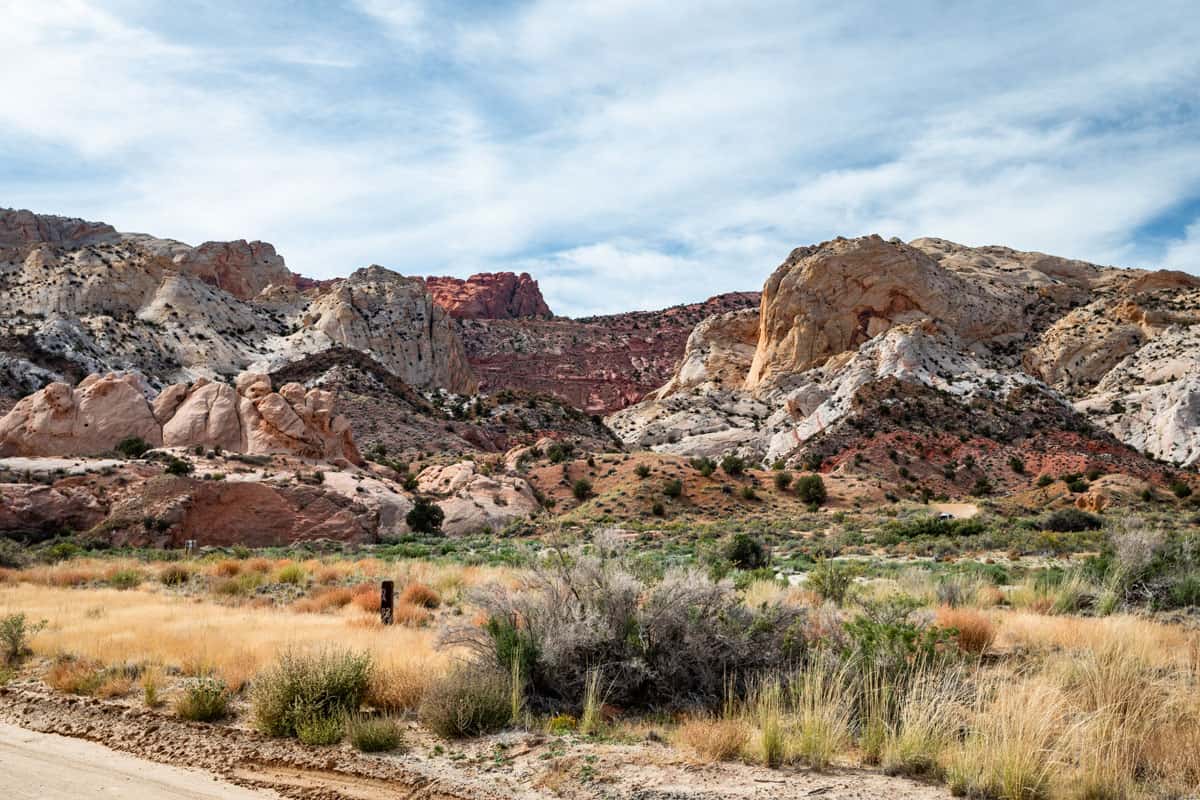 Looking back at the Burr Trail Switchbacks from the Loop the Fold Drive in Capitol Reef.