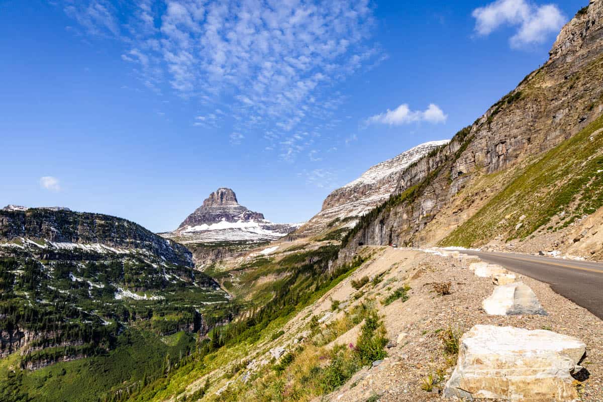 View of Reynolds mountain from the side of Going to the Sun Road.