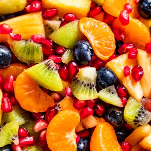 Horizontal close up macro view of Winter Fruit Salad.