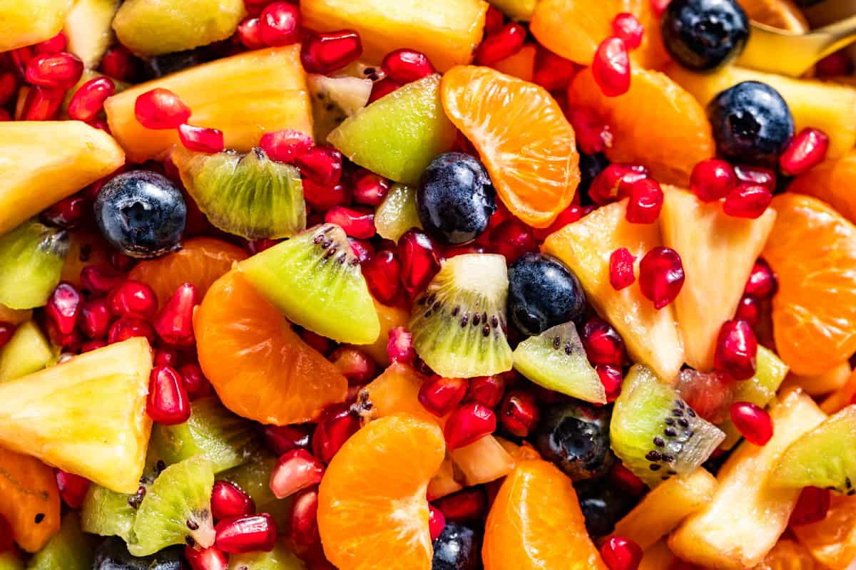 Horizontal close up macro view of Winter Fruit Salad.