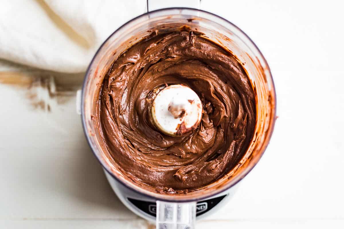 Avocado Chocolate Mousse with the melted chocolate added in a food processor.