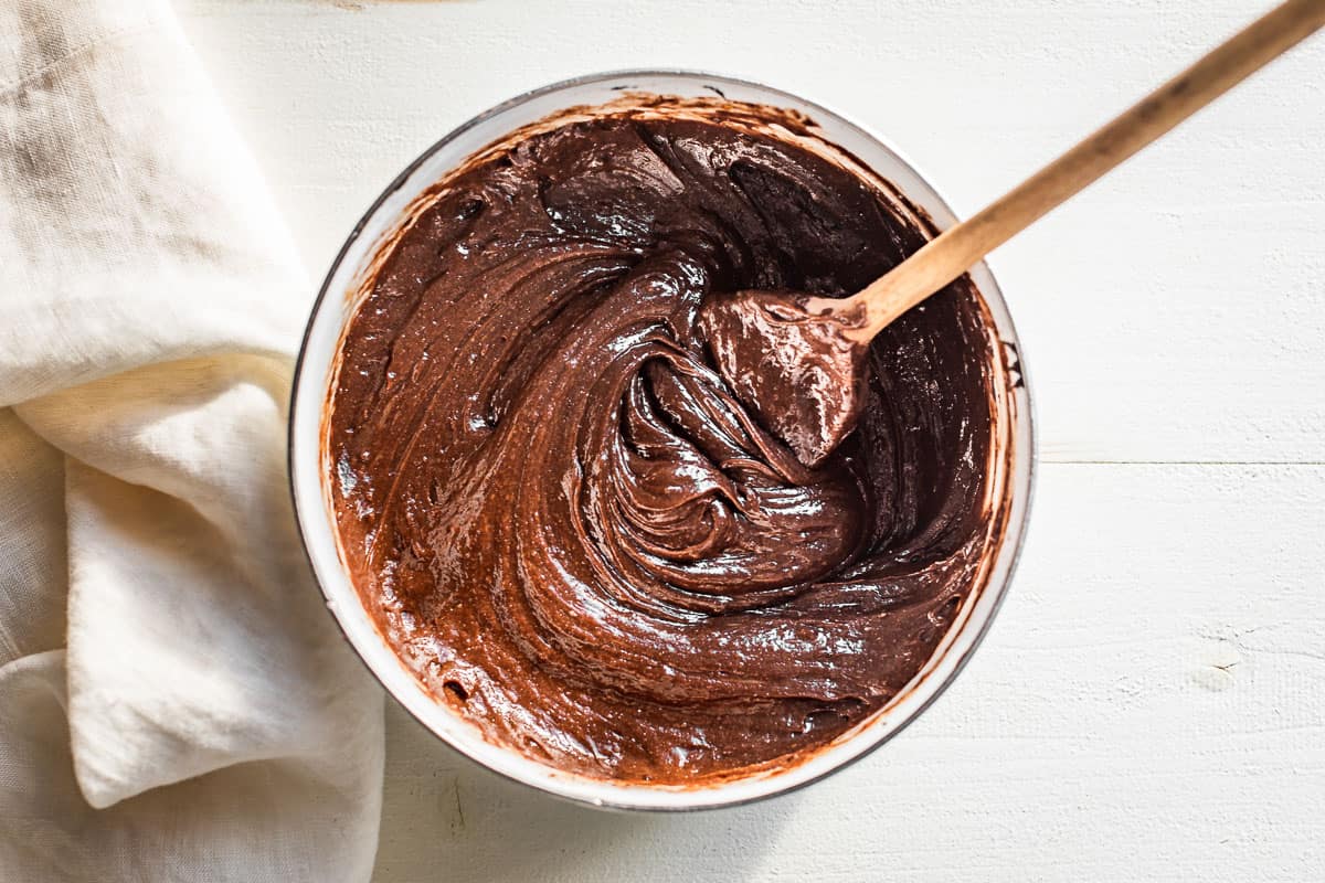 The flourless brownie mixture texture.