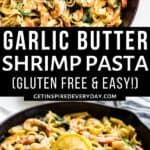 Pin image for Garlic Butter Shrimp Pasta.