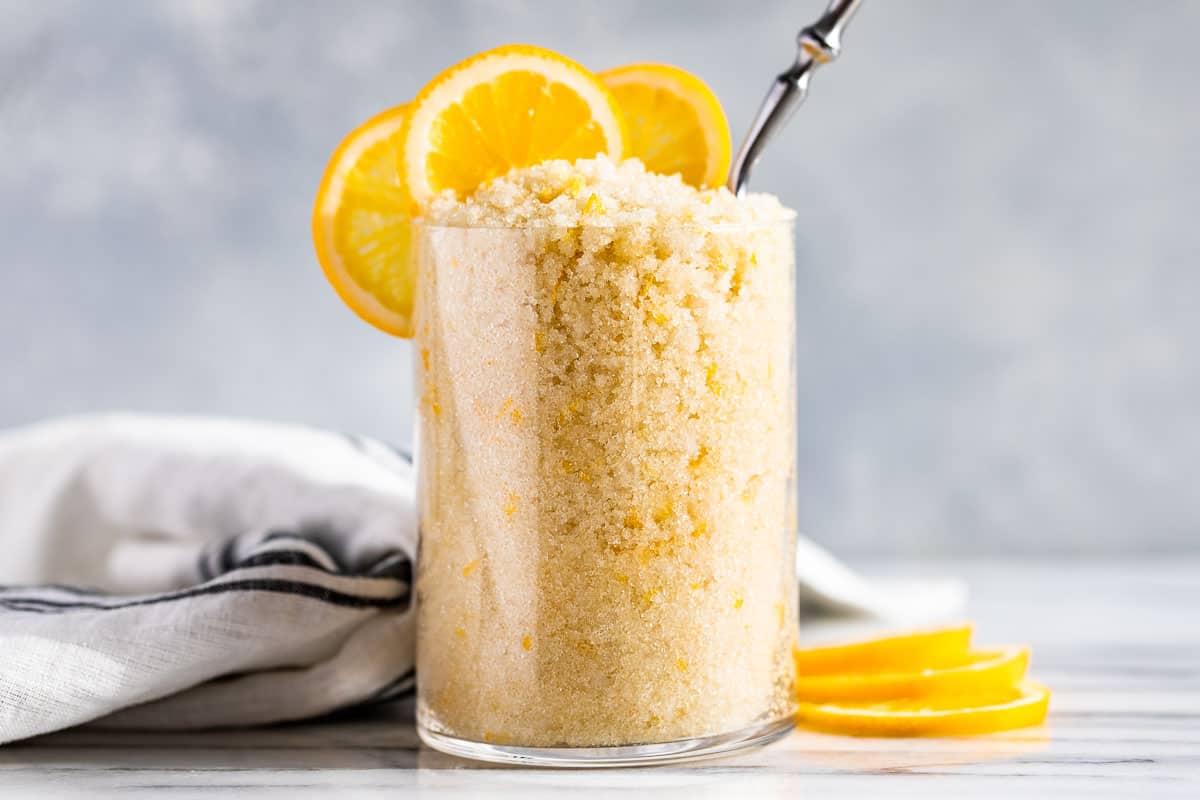 Finished Lemon Sugar Scrub in a clear glass