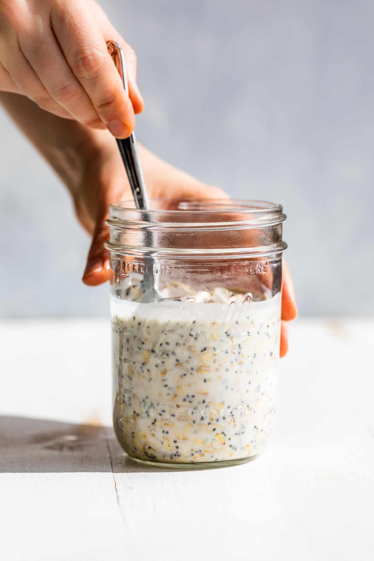 The overnight oats mixed together and ready for the toppings to be added.