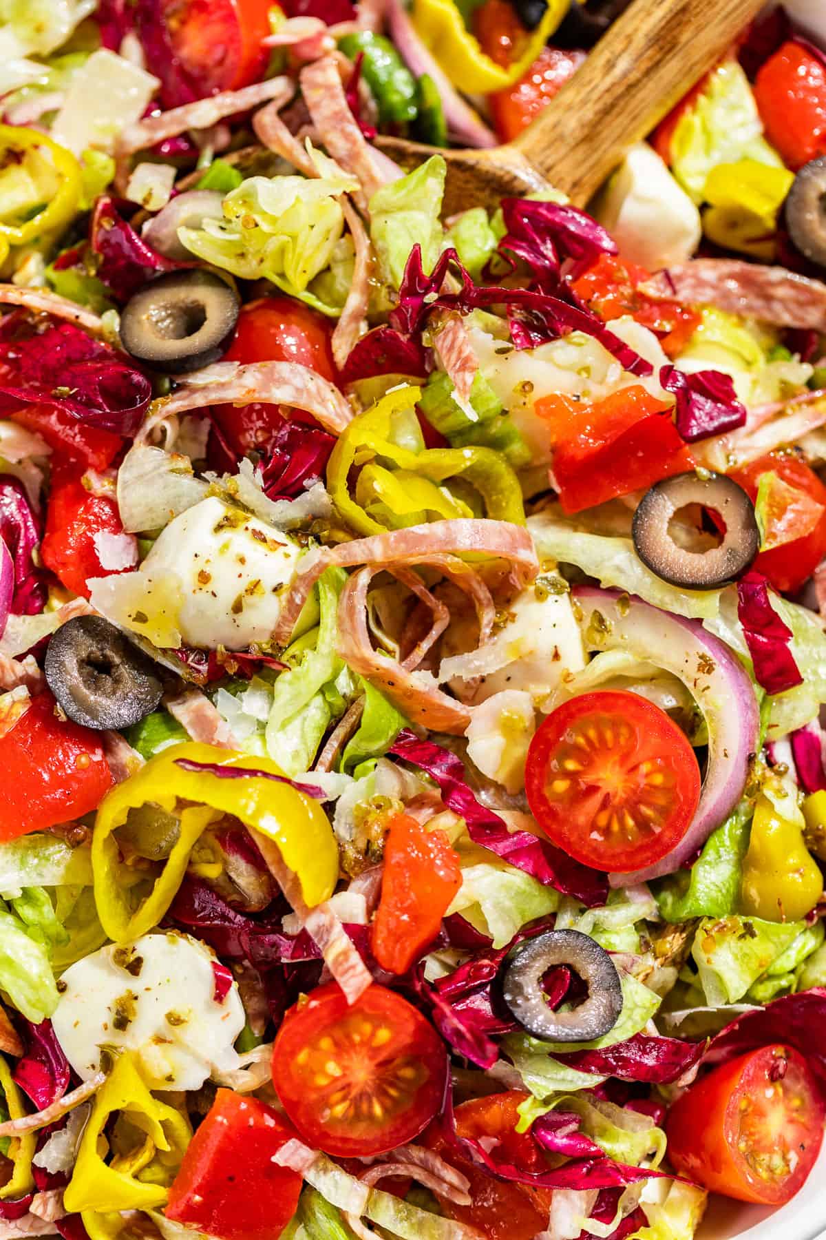 Close macro view of Italian Chopped Salad.