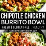 Pinterest image for chipotle chicken burrito bowls.