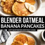 PInterest image for Healthy Banana Oatmeal Pancakes.