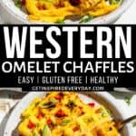 Pinterest image for Western omelet waffles.