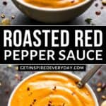 Pinterest image for roasted red pepper sauce.